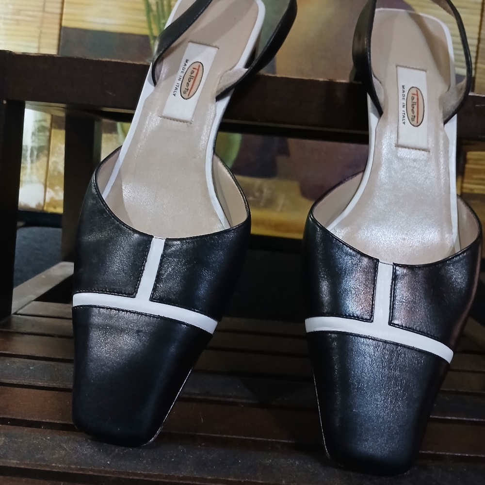 Elegant Black and White Slingback Heels - Picture 11 of 14